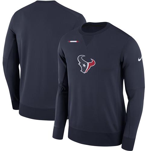 Men's Houston Texans Nike Navy Sideline Team Logo Performance Sweatshirt - Click Image to Close
